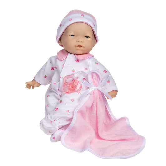 JC Toys La Baby 11 inch Soft Body Asian Baby Doll in Pink Outfit