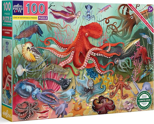 eeBoo PZH143 Love of Octopuses & Friends 100 Piece Puzzle