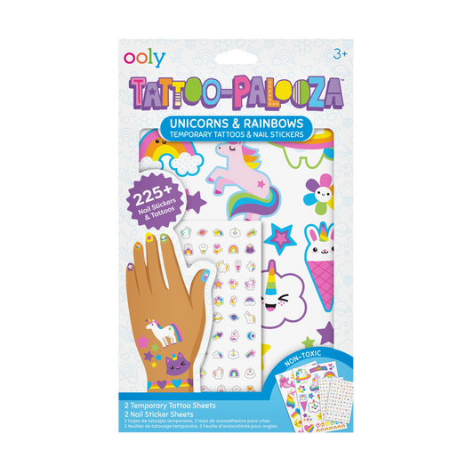 Ooly Tattoo-Palooza Temporary Tattoos & Nail Stickers 176-027 Unicorns & Rainbows