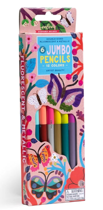 Eeboo Butterflies 6 Jumbo Double-Sided Pencils