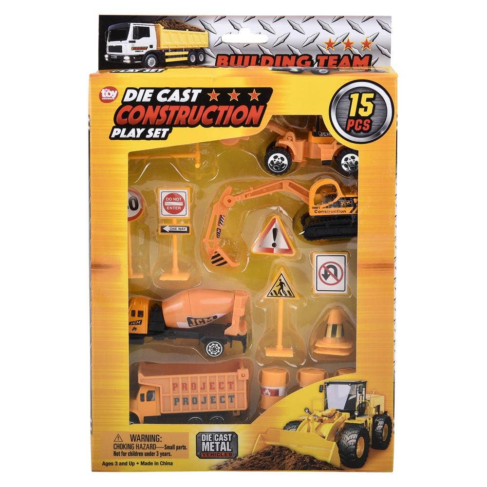 Toy Network 15pc Diecast Construction Vehicles Play Set (Random Assortment 1 Box)