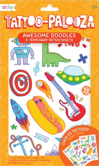Tattoo-palooza Temporary Tattoos Awesome Doodles 3 Sheets