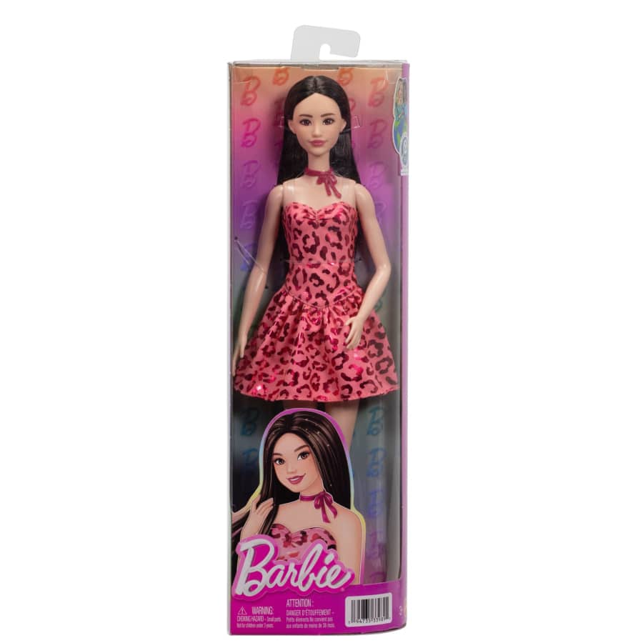 Mattel Barbie Fashionistas Doll #246 With Pink Leopard Print Dress, Black Hair