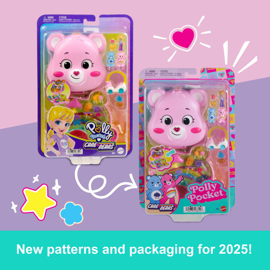 Mattel Polly Pocket X Care Bears Dolls & Playset With Toy Car And Themed Accessories, Compact Travel Toy