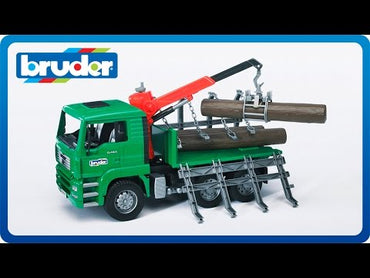 MAN Timber truck with loading crane and 3 trunks | 02769 | Brio