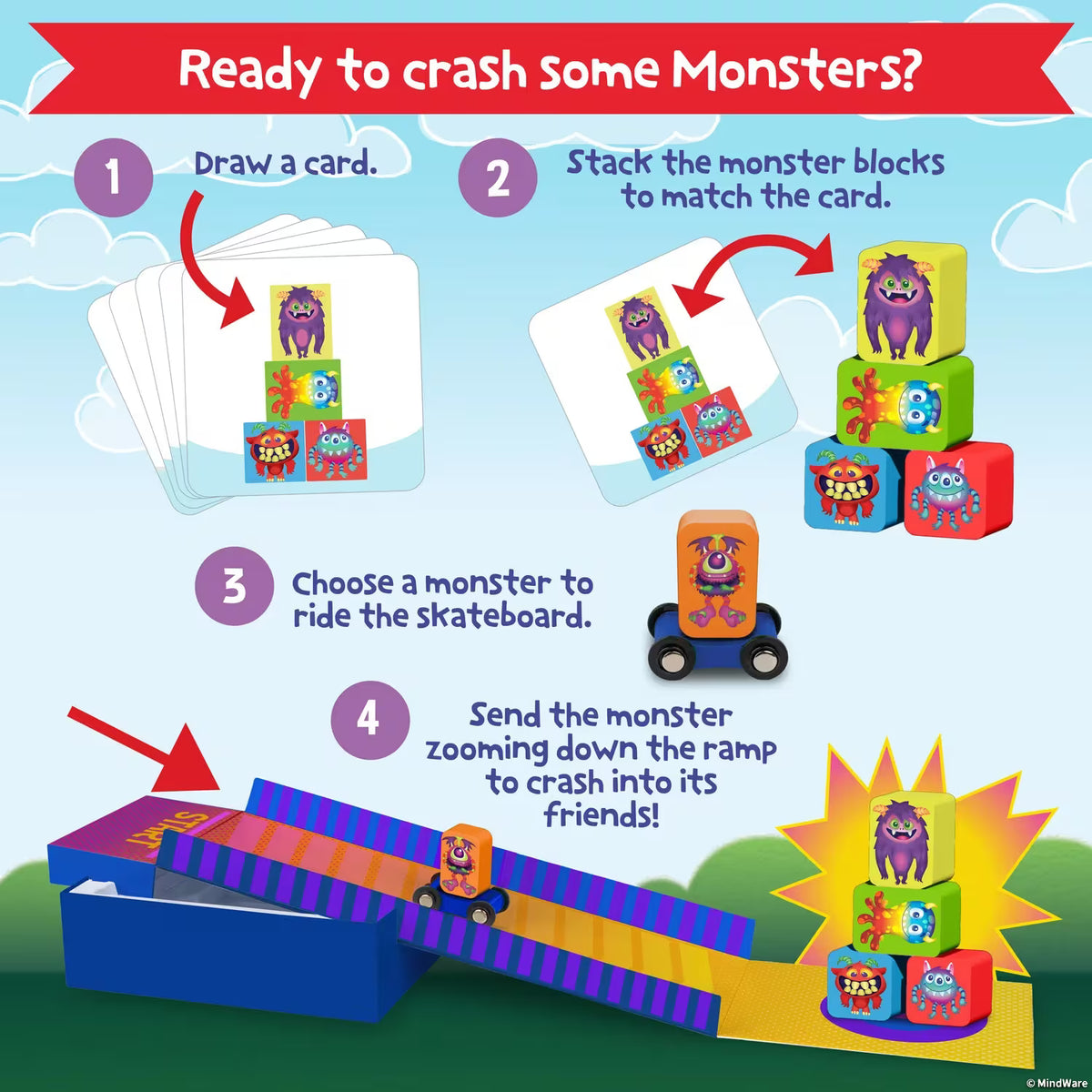 Mindware Crash Monsters Peaceable Kingdom Stacking Toddler Game