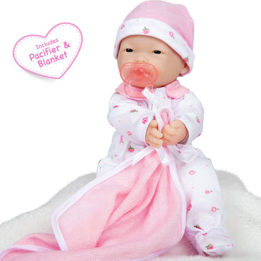 JC Toys La Baby 11 inch Soft Body Asian Baby Doll in Pink Outfit
