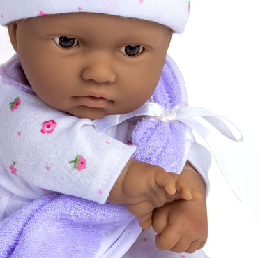 JC Toys La Baby 11 inch Soft Body Hispanic Baby Doll in Purple Outfit