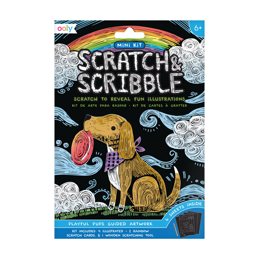 Ooly Scratch and Scribble Mini Scratch Art Kit - Playful Pups - 6 Cards