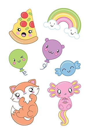 Dover Cute Kawaii: 14 Temporary Tattoos