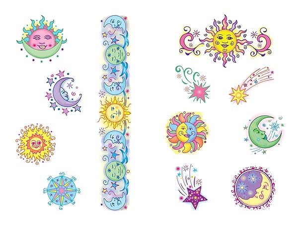 Dover Glow-in-the-Dark Tattoos: Sun, Moon, and Stars