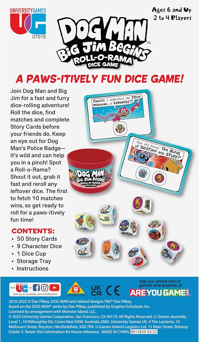 University Games Dog Man Big Jim Begins Roll-o-Rama Dice Game