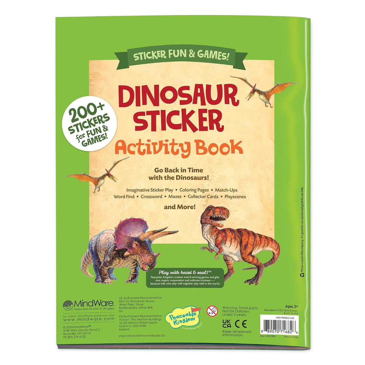 Mindware Peaceable Kingdom Dinosaur Sticker Activity Book