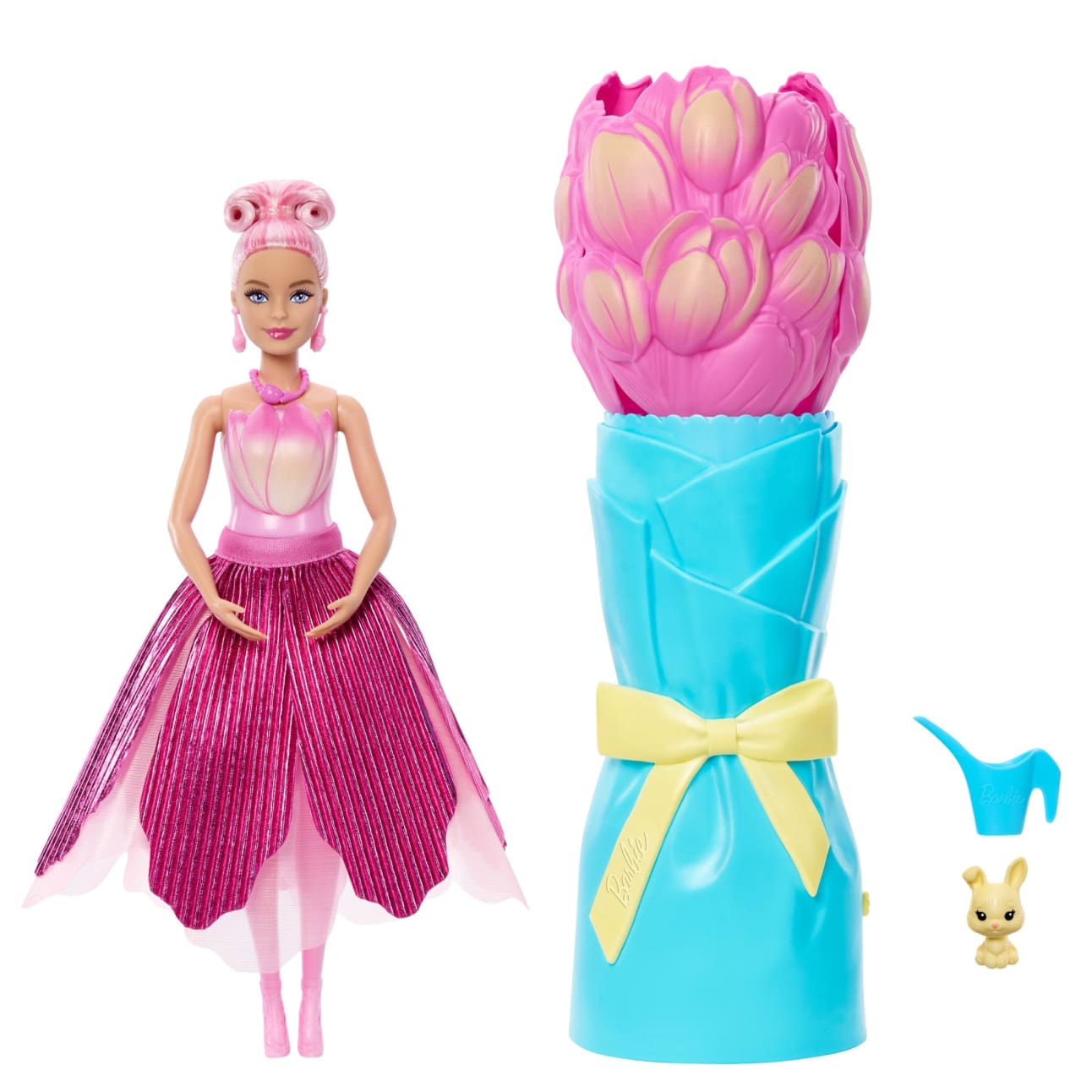 Mattel Barbie Petal Pop Scented Fashion Doll With Pink Tulip Dress, Reveal Accessories Like Bunny & More