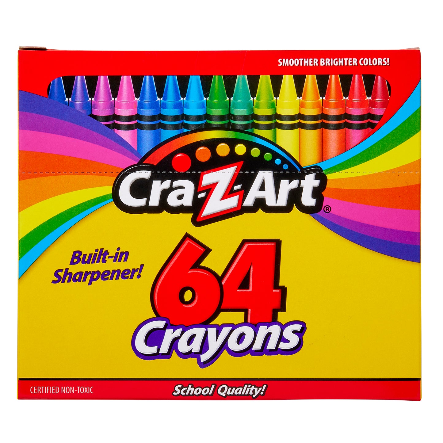Cra-Z-Art Crayons – 64 Count School Quality Set with Built-In Sharpener, Bright Colors, Non-Toxic for Kids