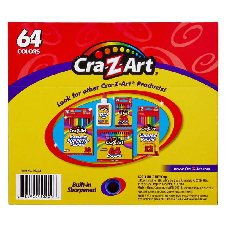 Cra-Z-Art Crayons – 64 Count School Quality Set with Built-In Sharpener, Bright Colors, Non-Toxic for Kids