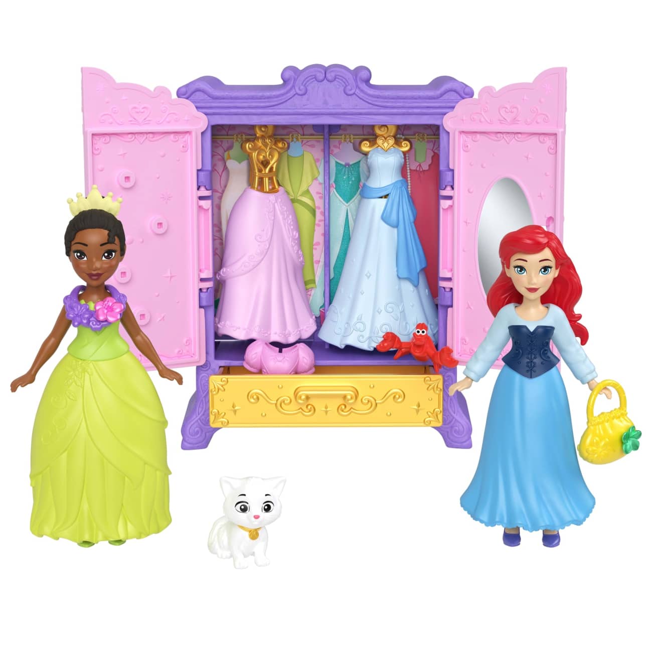 Mattel Disney Princess Royal Wardrobe Set With Ariel & Tiana Small Dolls