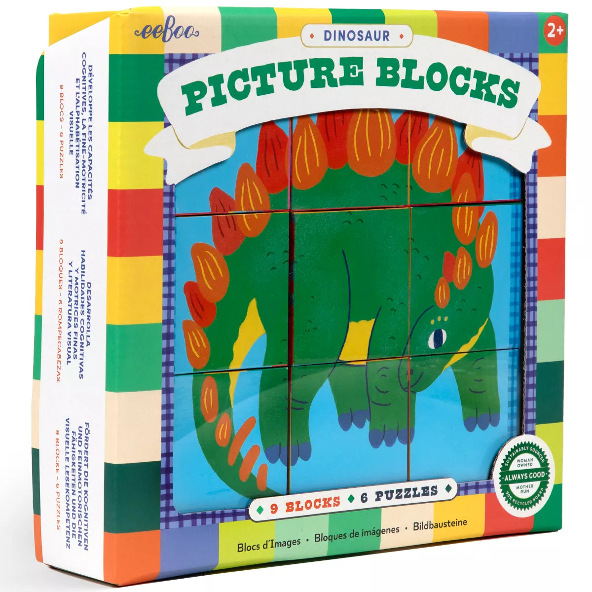 eeBoo BLP944 Dinosaur Picture Blocks 9 Piece Puzzle Block Set