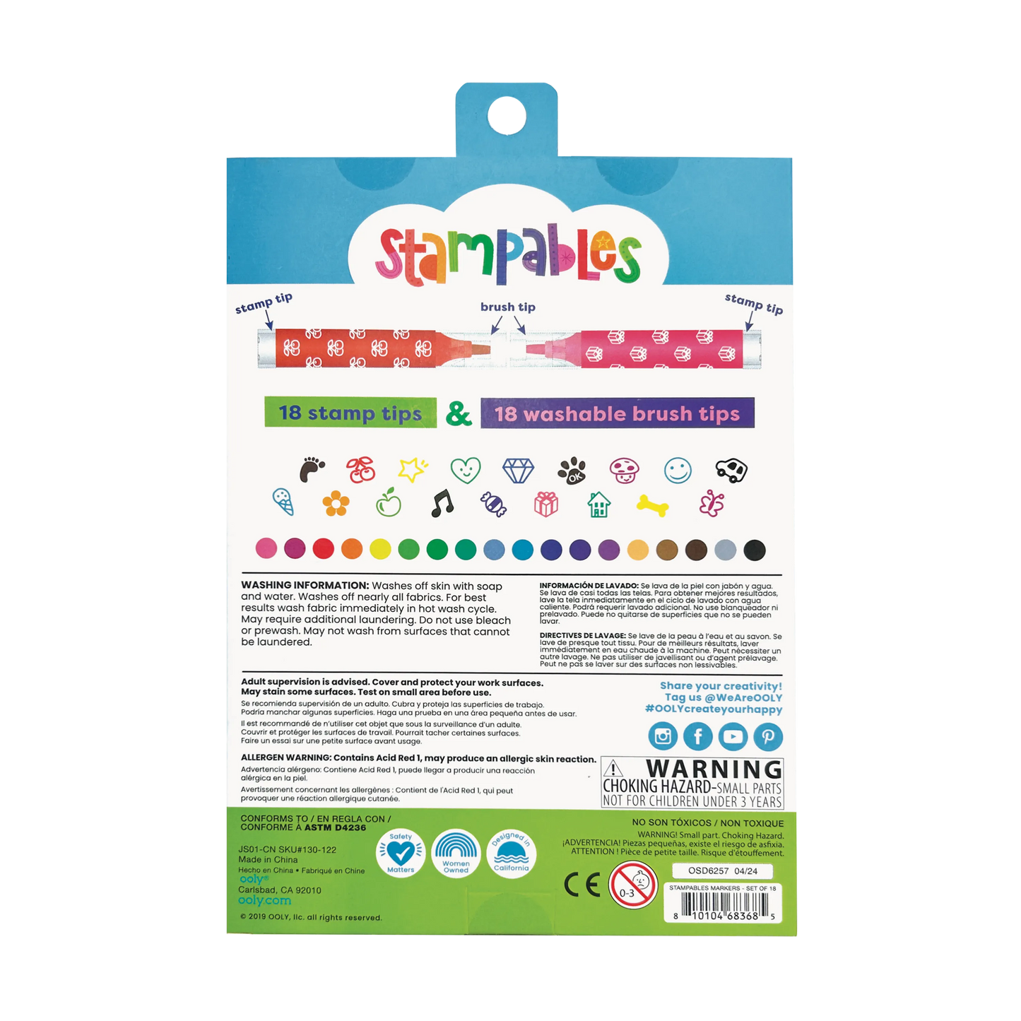 Ooly Stampables 130-122 Double-Ended Stamp & Brush Markers