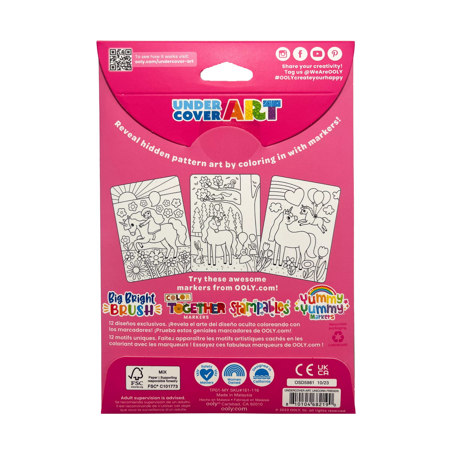 Ooly Unicorn Friends 161-116 Undercover Art Hidden Pattern Coloring Activity Art Cards