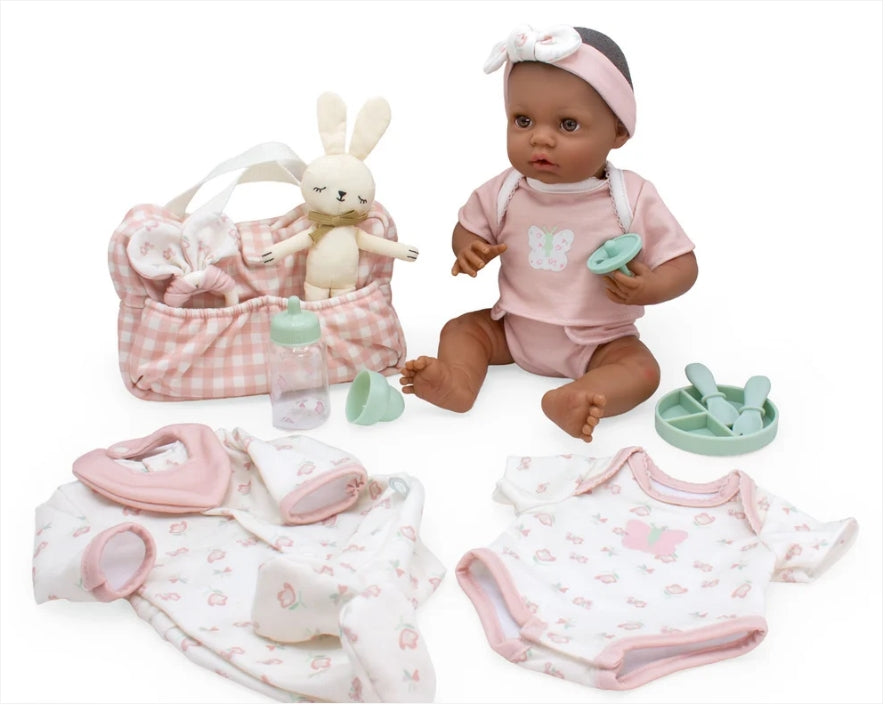 JC Toys Bonbebé® 15.5” Weighted Reborn Baby Doll with Real Heartbeat, 16-Piece Gift Set (Pink, African American)