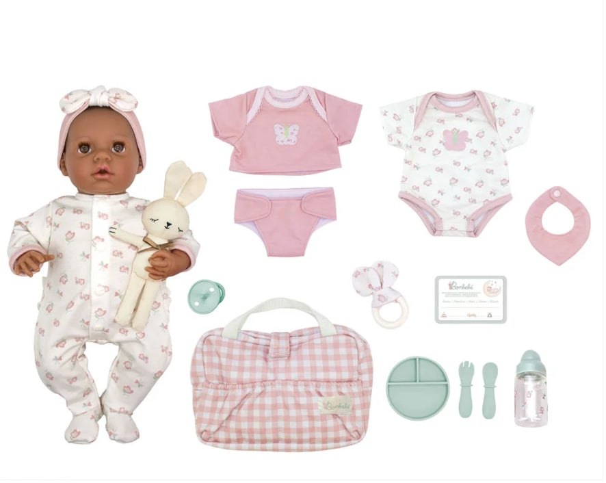 JC Toys Bonbebé® 15.5” Weighted Reborn Baby Doll with Real Heartbeat, 16-Piece Gift Set (Pink, African American)
