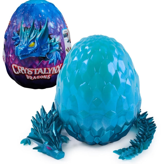 Spin Master CrystaLynx Dragons, 12.5-inch Collectible Articulated Dragon Toy Figure & Blind Box Display Egg (Random Color Assortment 1pc)