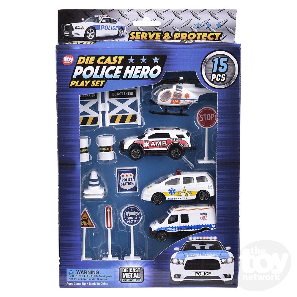 Toy Network 15pc Die-cast Police Play Set (Random Color Assortment 1 Box)