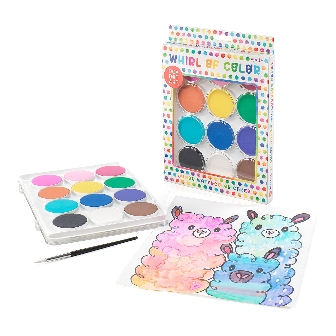 Do A Dot Art Whirl of Color Jumbo Watercolor Cakes Paint Set – 12 Colors