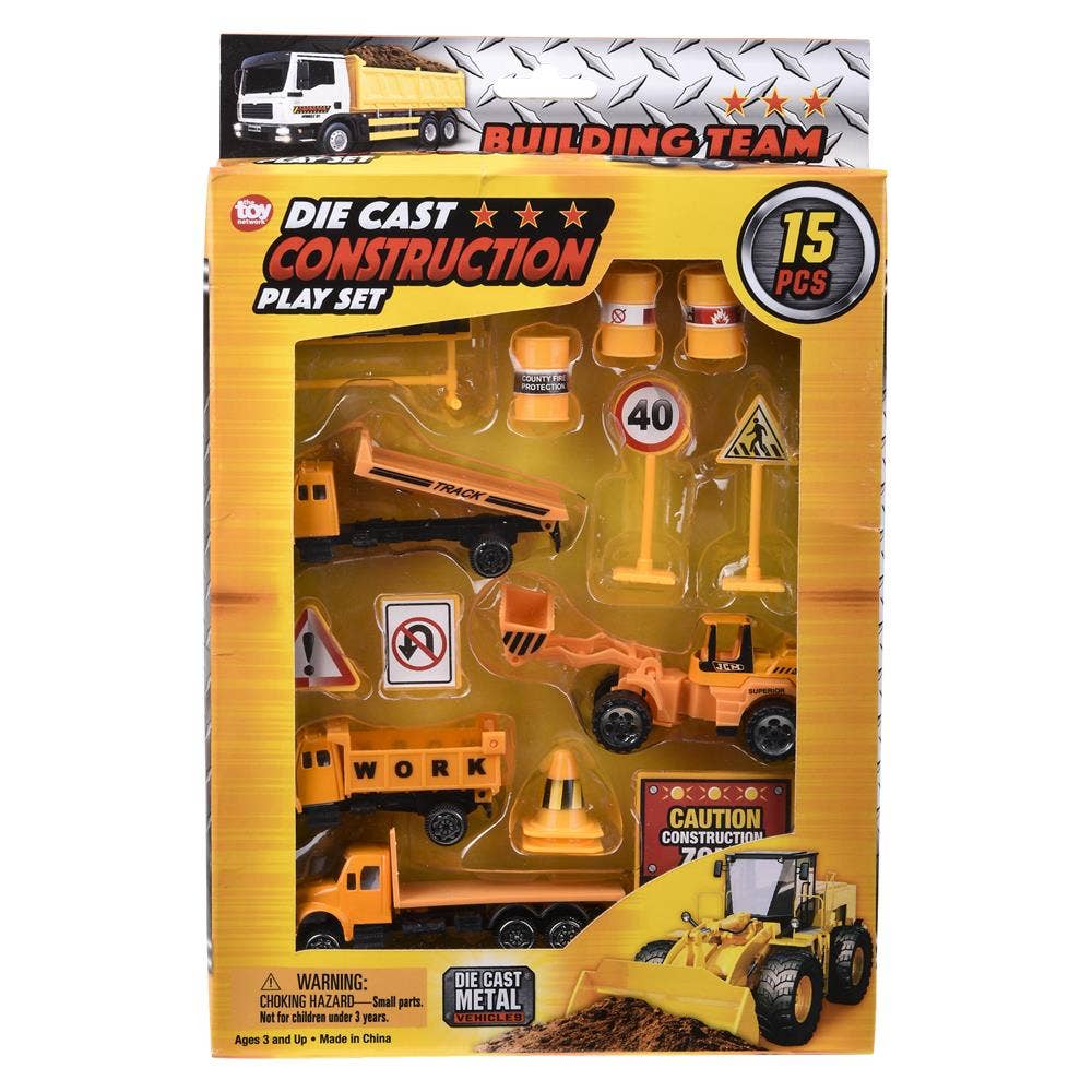Toy Network 15pc Diecast Construction Vehicles Play Set (Random Assortment 1 Box)