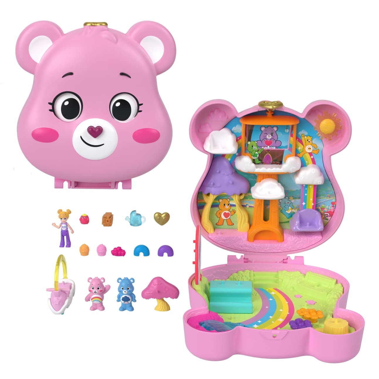 Mattel Polly Pocket X Care Bears Dolls & Playset With Toy Car And Themed Accessories, Compact Travel Toy