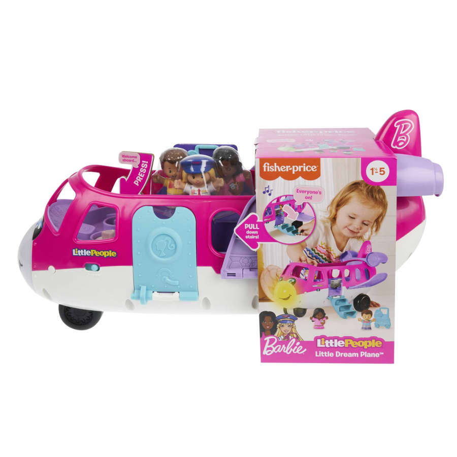 Fisher Price Little People Barbie Toy Airplane With Lights Music And 3 Figures