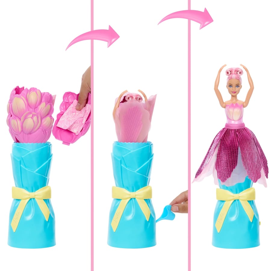 Mattel Barbie Petal Pop Scented Fashion Doll With Pink Tulip Dress, Reveal Accessories Like Bunny & More