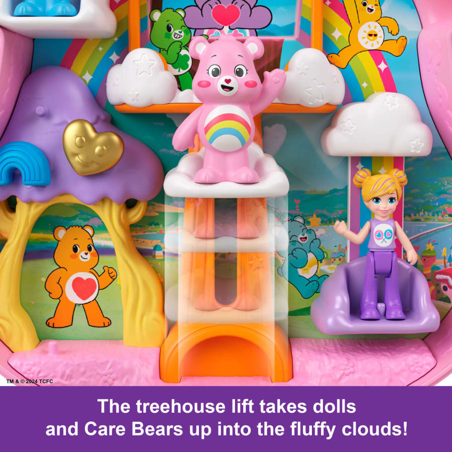 Mattel Polly Pocket X Care Bears Dolls & Playset With Toy Car And Themed Accessories, Compact Travel Toy