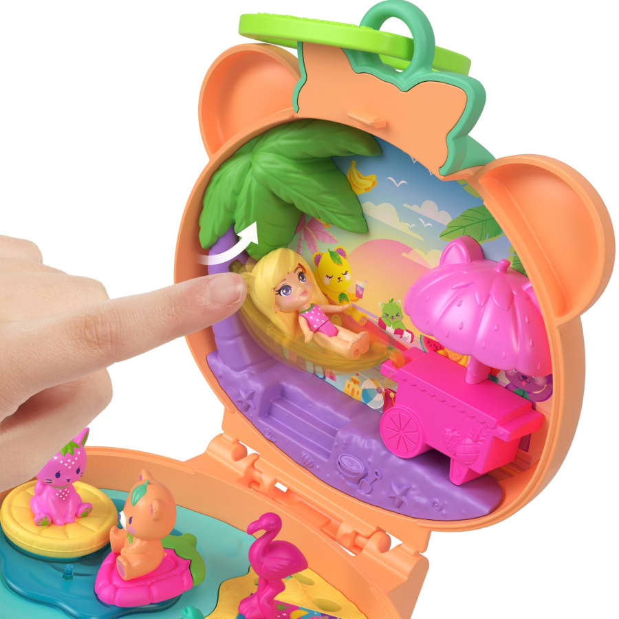 Mattel Polly Pocket Plushie Bear Compact, Doll & Keychain Playset With Pets, Fruit Themed Accessories