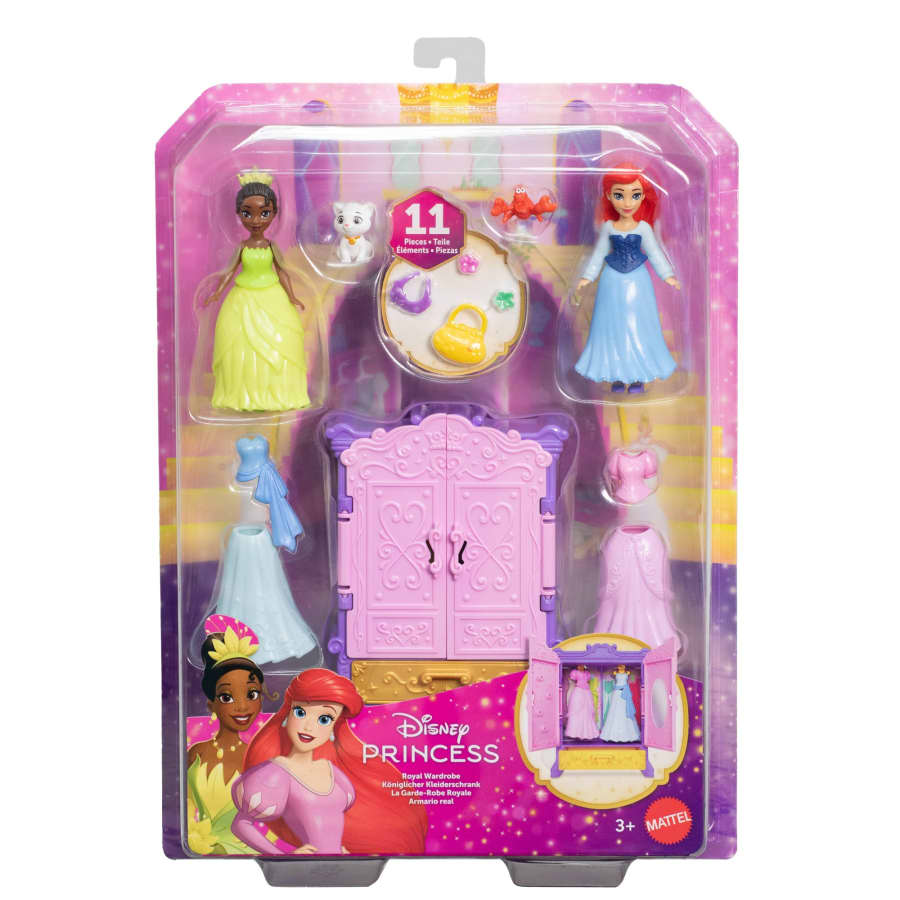 Mattel Disney Princess Royal Wardrobe Set With Ariel & Tiana Small Dolls