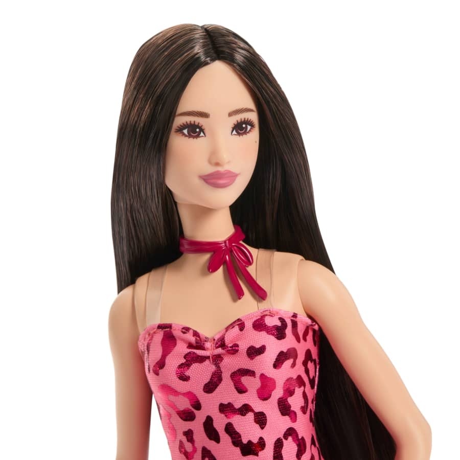 Mattel Barbie Fashionistas Doll #246 With Pink Leopard Print Dress, Black Hair
