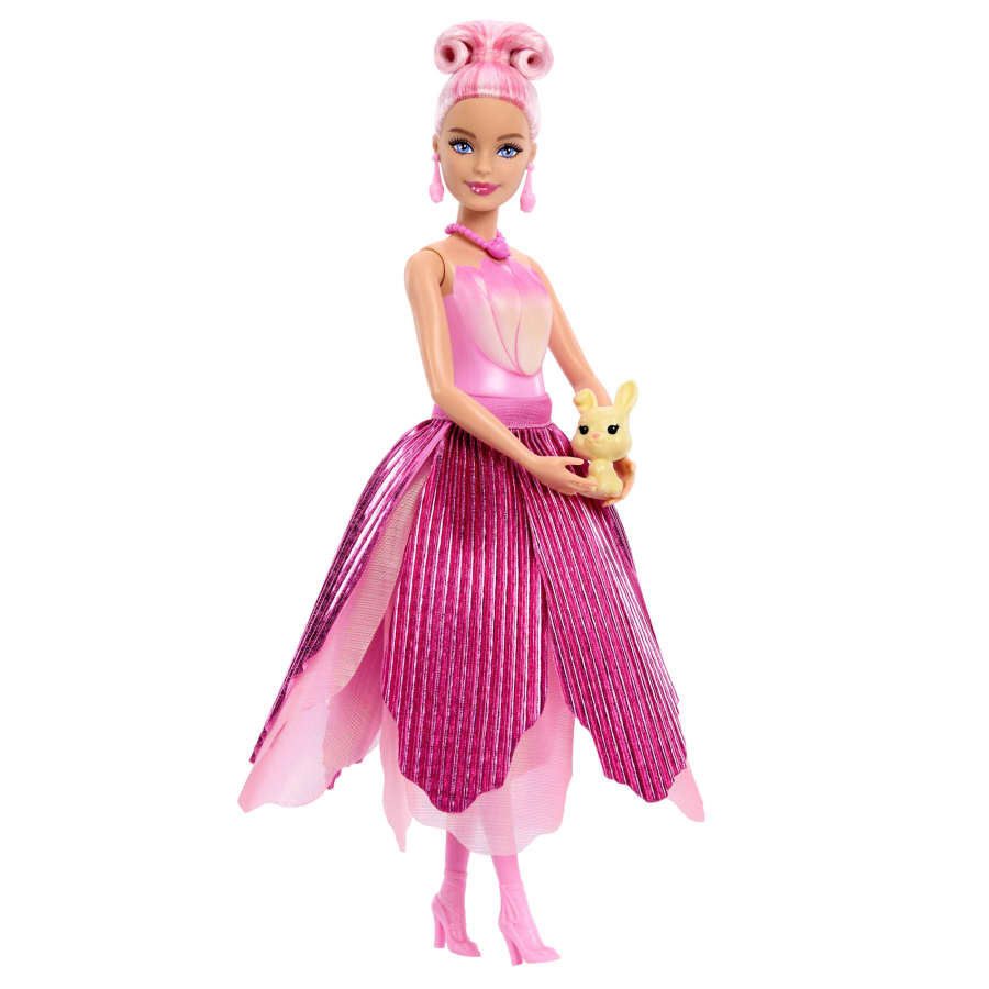 Mattel Barbie Petal Pop Scented Fashion Doll With Pink Tulip Dress, Reveal Accessories Like Bunny & More