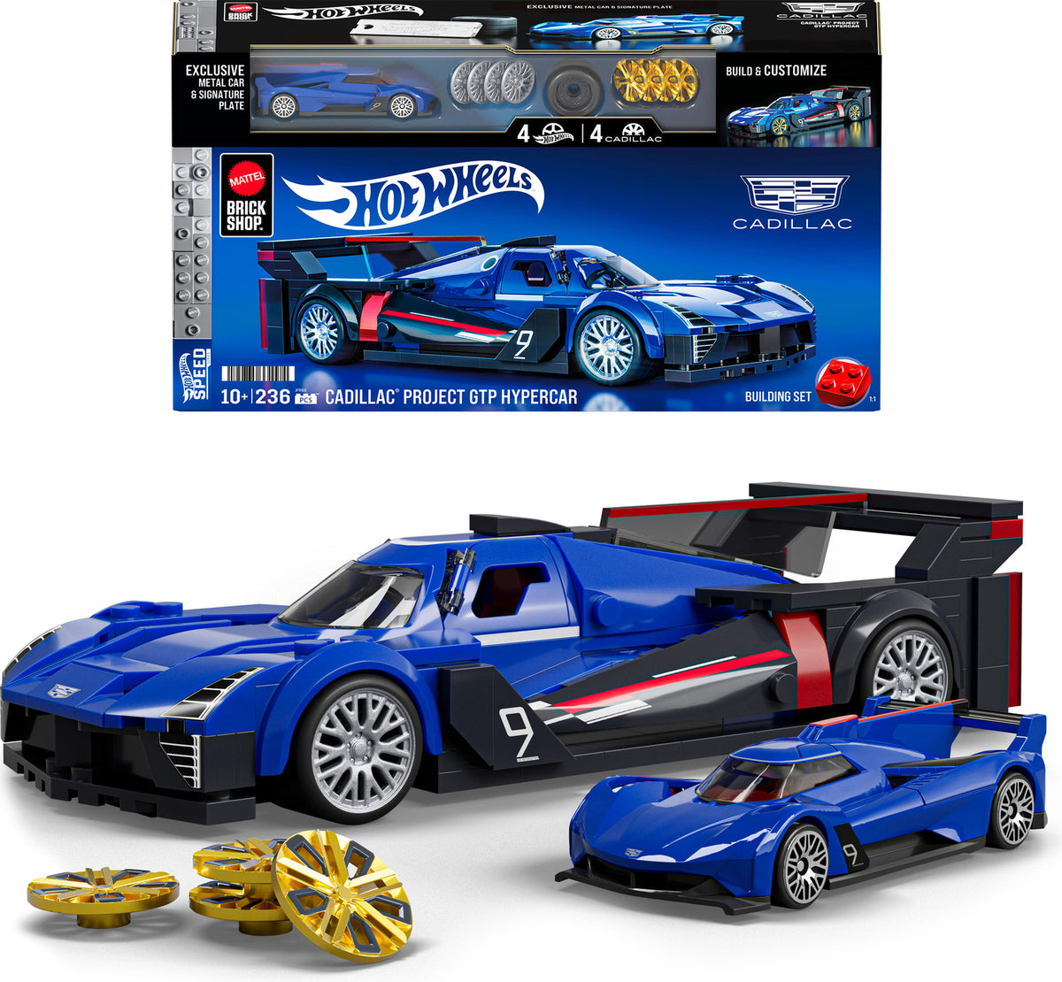 Mattel Brick Shop Hot Wheels Cadillac Project GTP Hypercar Building Toy Kit (236 Pieces), for Collectors