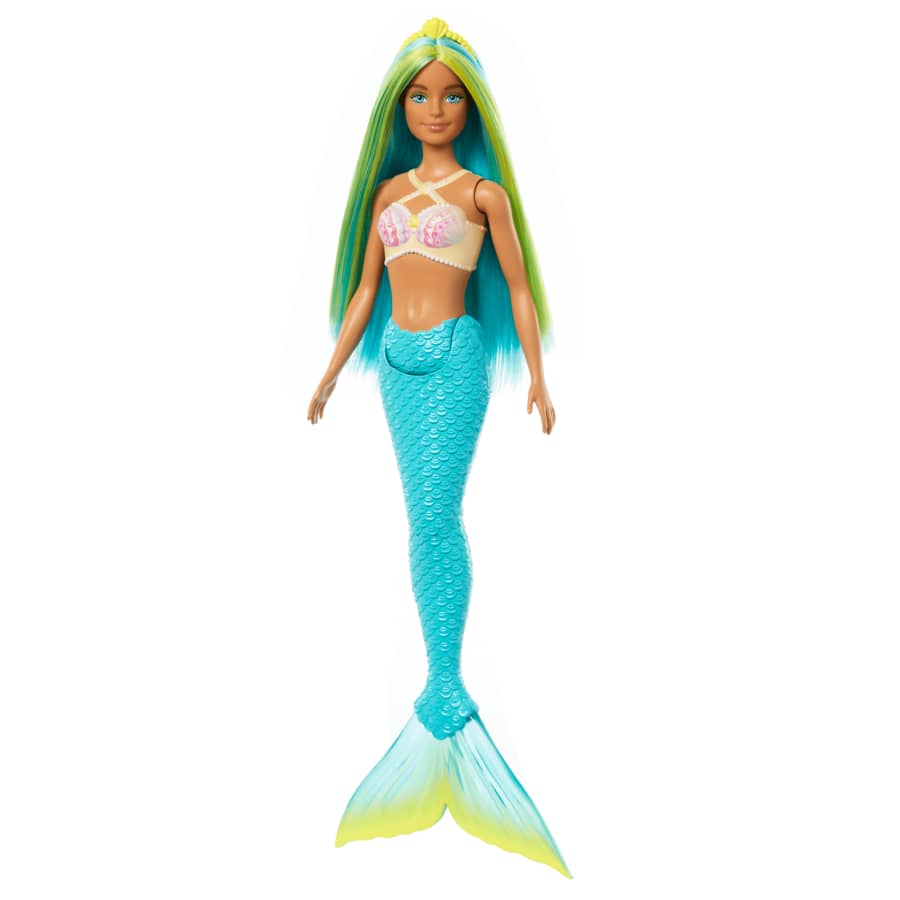 Mattel Barbie Mermaid Doll With Blue And Yellow Hair, Turquoise Tail, And Headband Accessory