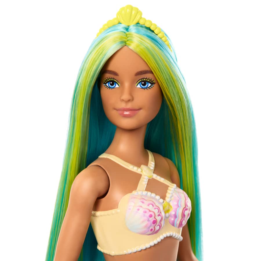 Mattel Barbie Mermaid Doll With Blue And Yellow Hair, Turquoise Tail, And Headband Accessory