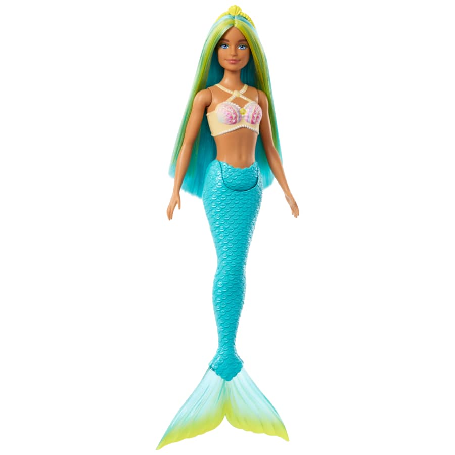 Mattel Barbie Mermaid Doll With Blue And Yellow Hair, Turquoise Tail, And Headband Accessory