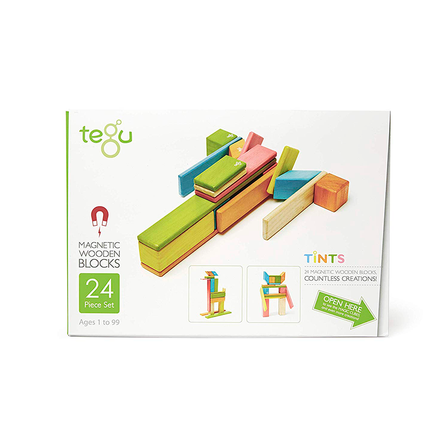 Tegu Tints Magnetic Wooden Blocks- 24 Piece Set | 24P-TNT-306T | Tegu