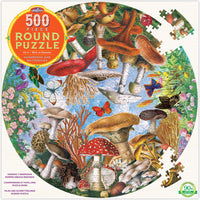 Mushrooms And Butterflies 500 Piece Round Puzzle | PZFMBU | Eeboo