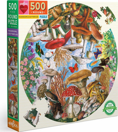 Mushrooms And Butterflies 500 Piece Round Puzzle