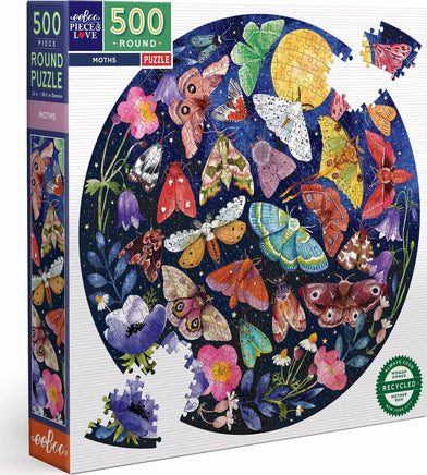 Moths 500 Piece Round Puzzle | PZFMOT |Eeboo