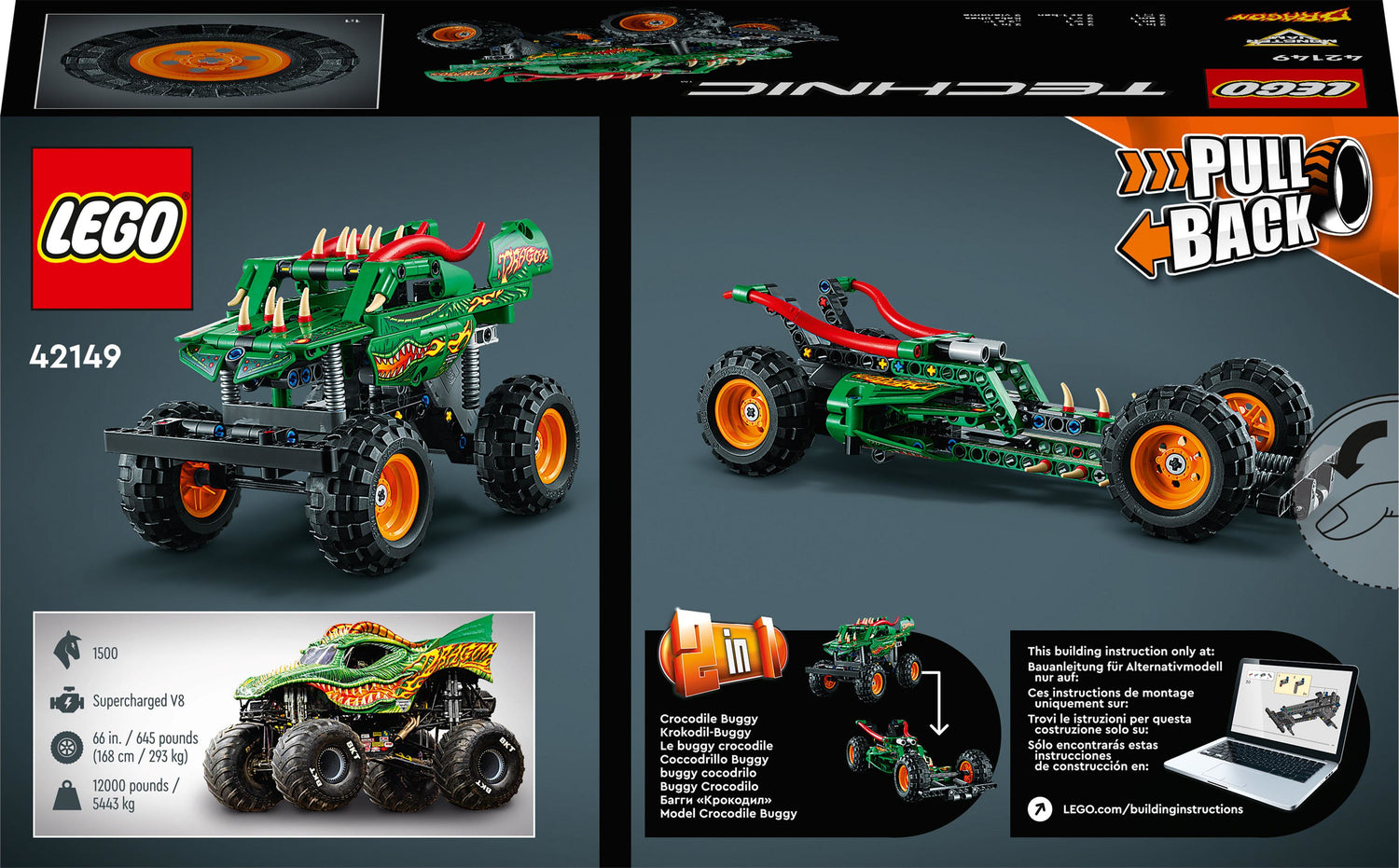 LEGO Technic 42149 Monster Jam Dragon, 2-en-1, Monster Truck Jouet, Voiture  de Course - ADMI