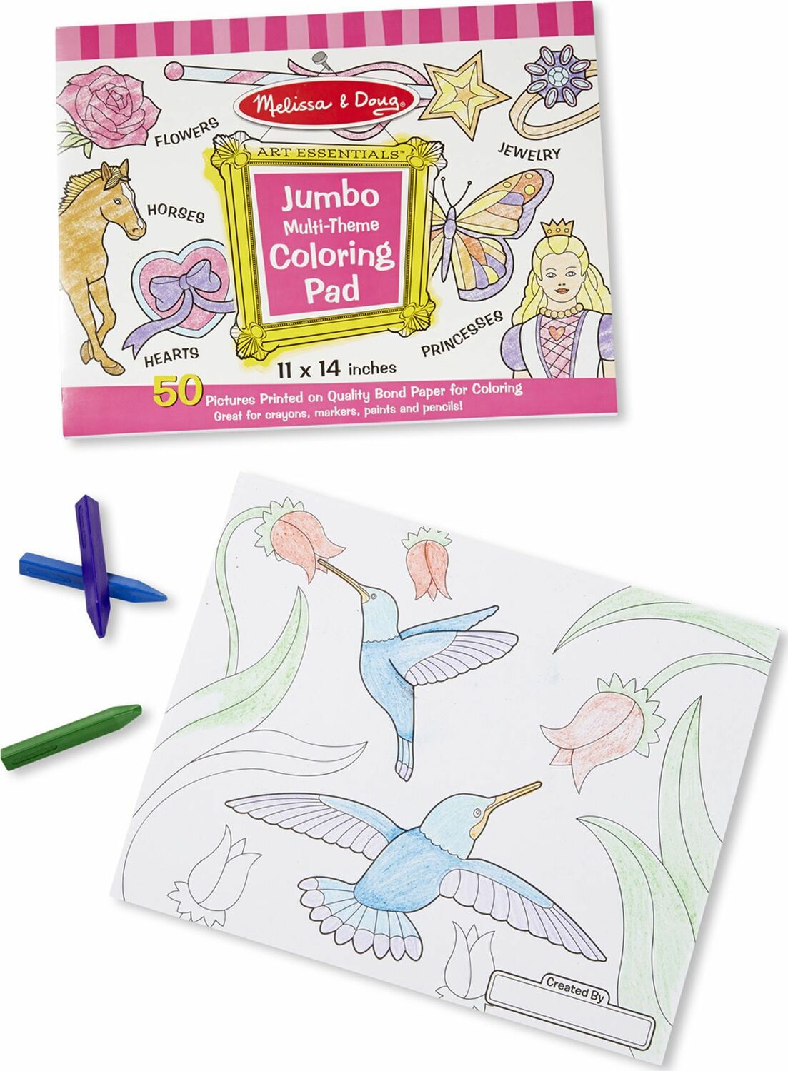 Jumbo 50-Page Kids' Coloring Pad - Horses, Hearts, Flowers, and More